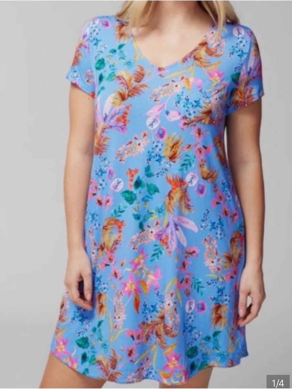 Soma Blooming Tropical Blue Cool Nights Sleepshirt M